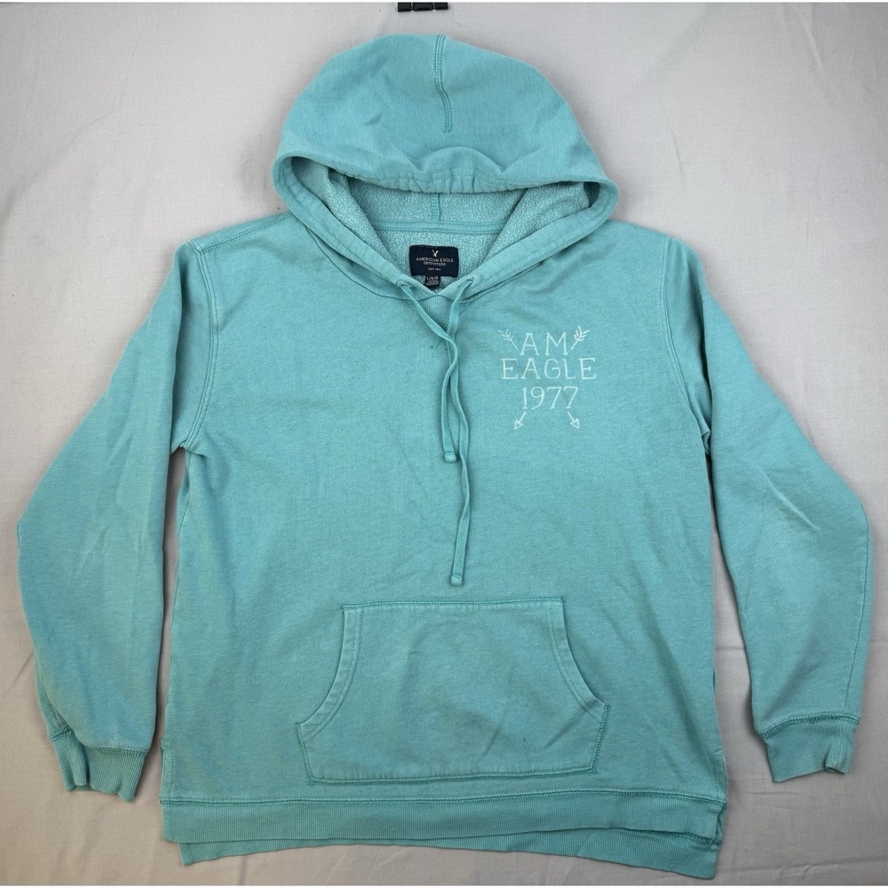 American Eagle Hoodie Large Teal Coastal Beachy Soft‎ Girl Cozy